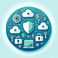 DALL·E 2023-10-20 10.43.37 - Illustration of a circular design where different symbols of cybersecurity like shields, keys, and cloud storages are depicted. The background is a so